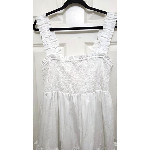 Abercrombie & Fitch White & Gold Embroidered Tiered Dress Ruffled Straps Smocked - Picture 3 of 8